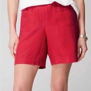 J. Jill Red Pull-On 100% Linen Shorts